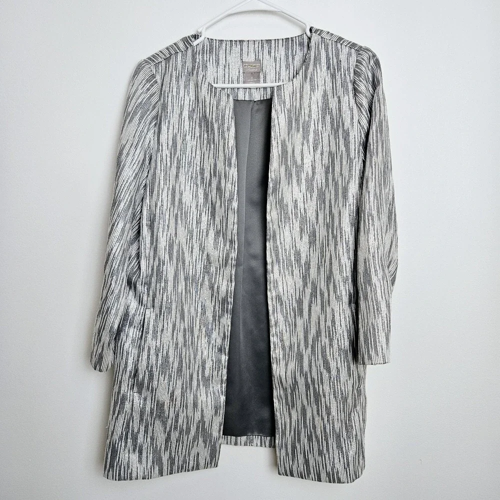 Chico's Travelers Textured Lurex Jacket Sz 0 US S 4 6 Gray‎ Metallic Silver